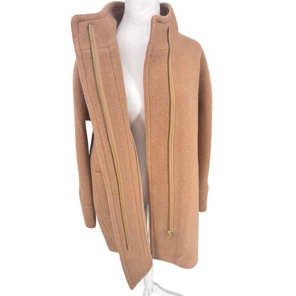 J.Crew Wool Coat Sz 12 Camel Funnel Neck Cocoon Style Fall Winter EUC Classic - Picture 10 of 15